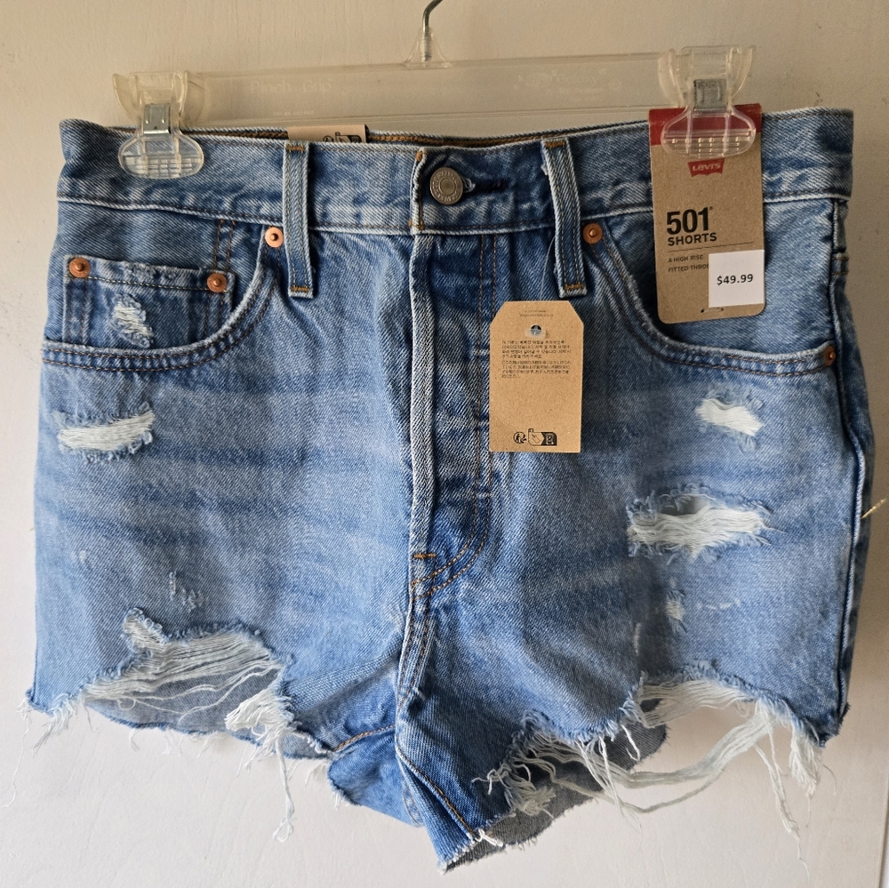 Levi's Distressed 501 Light Blue Jean Shorts Size 29